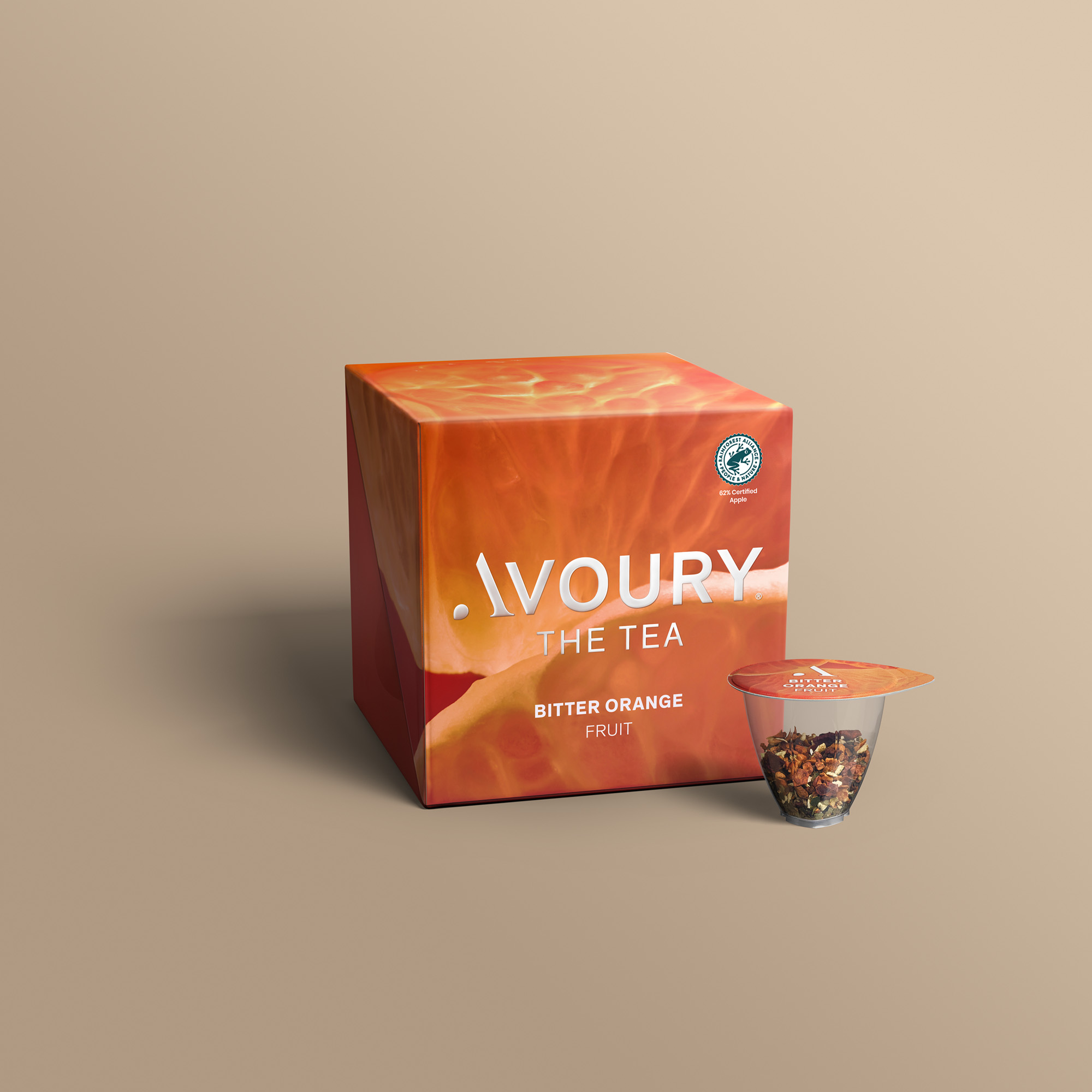 Avoury Bitter Orange Teeverpackung mit Kapsel in 3D-Ansicht